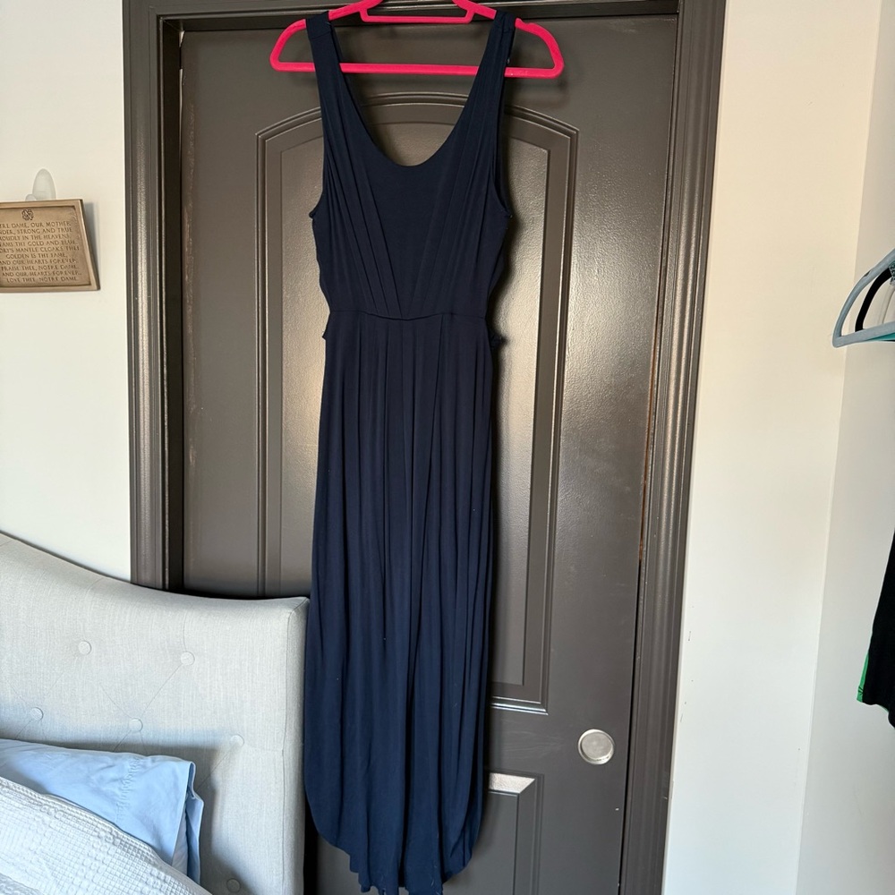Lush navy sleeveless wide strap tank top mini dress with cutouts